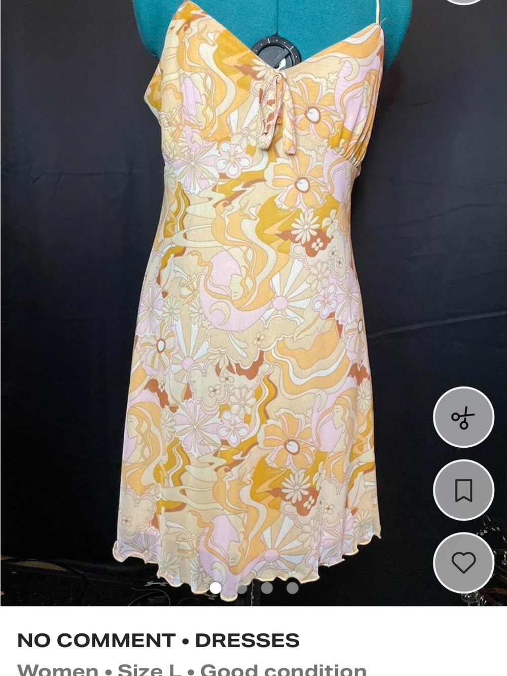 No Comment Floral Yellow & Pink 70’s Retro Style Slip Dress